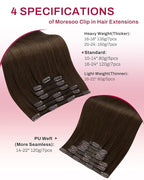 Moresoo Invisible Seamless Clip in Hair Extensions Real Human Hair Medium Brown Clip in Extensions for Long Hair Extensions Medium Brown for Women Pu Skin 120g/7pcs 22 inch