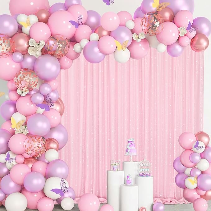 Pink Sequin Backdrop Curtains 2 Pcs 5FTx10FT Photography Background Party - Image 5