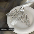 Silver Metal Wavy Hair Clip, 1Pcs 4.52Inch Wave Hair Clip for Thick Hair, Non-Slip Strong Hold Grip Hair Jaw Clip, Ideal for All Occasions