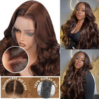 200% Density 13x6 Body Wave HD Lace Front twigs Human Hair Chocolate Brown Lace Front Wig Pre Plucked for Women Brown Wigs Human hair 22inch