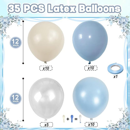 Dusty Blue Balloons, 12 inch Double Stuffed Dusty Pearl Light Blue Sand White - Image 2
