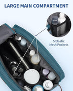 WANDF Toiletry Bag for Men Travel Toiletry Organizer Canvas and Leather Dopp Kit Water-Resistant Shaving Bag for Travel Accessories (Blue-Green, Large)