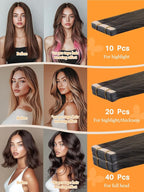 DOORES Tape in Hair Extensions Human Hair, Chocolate Dip Color Melt 12 Inch 40g 20pcs, Human Hair Extensions Natural Hair Extensions Seamless Straight