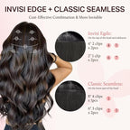 DOORES Clip in Hair Extensions Set 20 Inch 120g, 4pcs Invisi Edge Clip ins and 3pcs Classic Seamless Clip ins, Injected Virgin Real Human Hair Extensions Natural Invisible Straight, #1