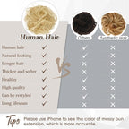 RUWISS Large Messy Bun Hair Piece 100% Human Hair Layered Wavy Curly Hair Buns Hair Piece for Women Updo Hairpiece for Daily Wear Real Hair Ponytail Extension (Golden Blonde)