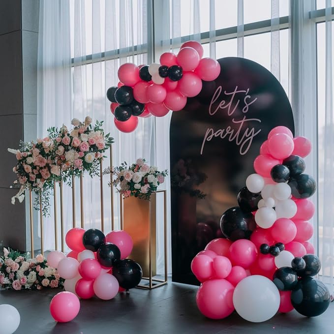 Pink and Black Balloons, 12 Inch Pink Black Balloons, Hot Pink White Pastel - Image 4