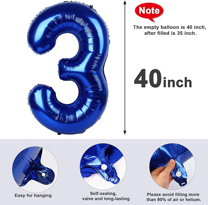 40 Inch Number 3 Balloon, Inflation Straw & Self-Sealing, Leak-Proof Aluminum - Image 5