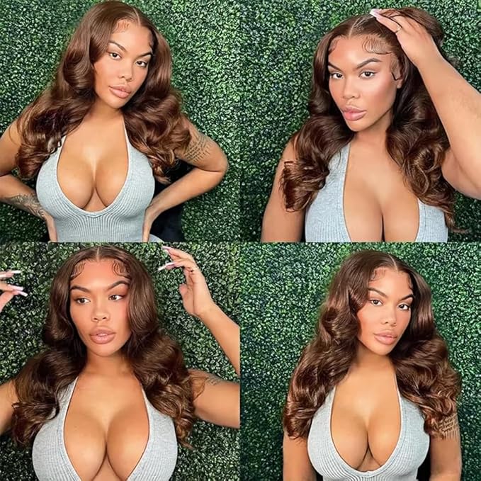 Color 4 Bundles Human Hair Brown Body Wave Bundles 16 18 20 Inch Niegmeag Brazilian Virgin Remy Hair Extensions Double Weft Soft and Silky Chocolate Brown Body Wave Bundle 150g