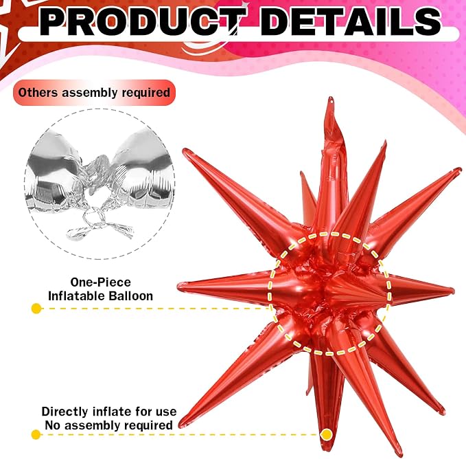 HILAVO 6PCS Star Balloons, 22Inch Huge Hot Pink Red Pink Star Balloon Foil - Image 3