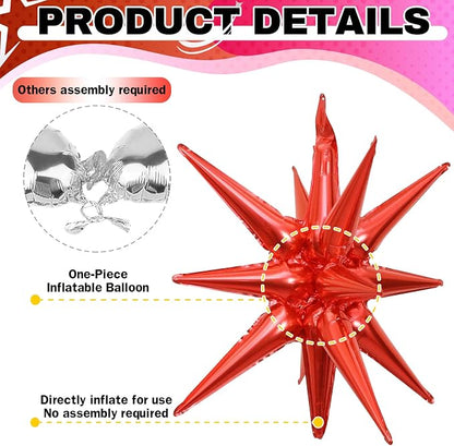 HILAVO 6PCS Star Balloons, 22Inch Huge Hot Pink Red Pink Star Balloon Foil - Image 3