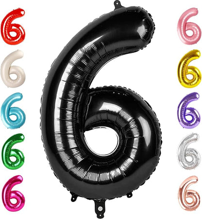 6 Balloon Numbers Birthday Decorations, 40In Black Balloons by Mluchee