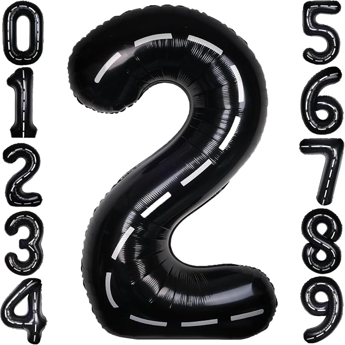 Race Car 40 Inch Black 2 Big Large Helium Balloon Number 0-9 | Track Giant by SULALABOO
