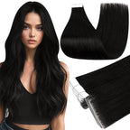 Full Shine Injection Tape in Extensions Real Human Hair 22 Inch Color 1B Black Straight Injection Remy Skin Weft Tape in Double Sided Seamless Hair Extension 20Pcs 50Grams Add Length Natural