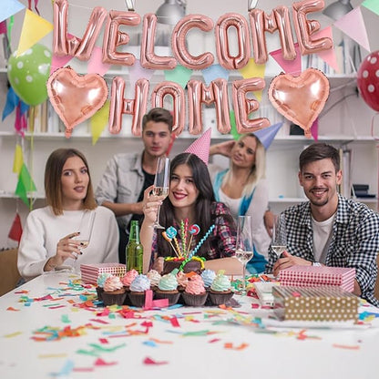 TONIFUL 16 Inch Rose Gold WELCOME HOME Foil Letter Balloons Banner Decor | - Image 5