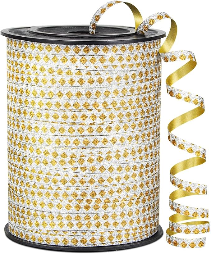 Square Pattern Glitter Curling Ribbon, 1/5" Wide x 500 Yards Christmas Curling by KMERLIFE