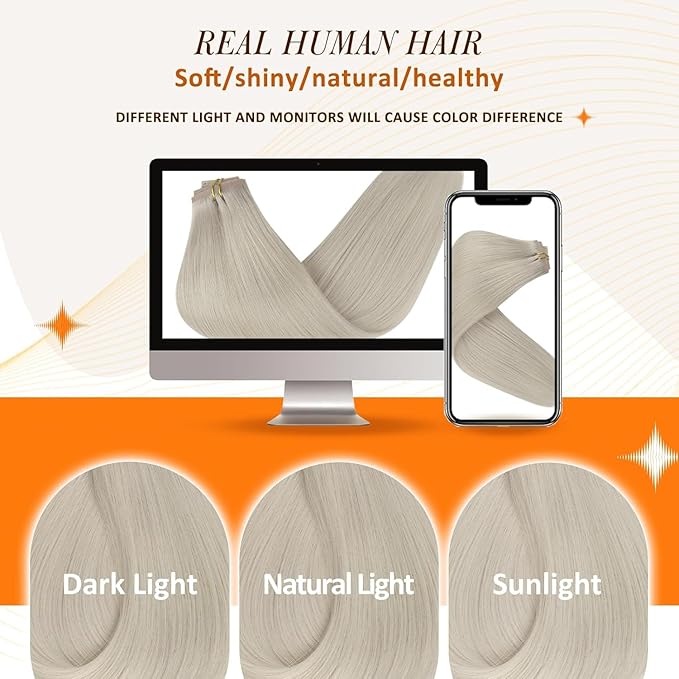 Full Shine Seamless Clip in Hair Extensions Blonde Seamless Hair Extension Clip ins PU Weft Straight Remy Hair Full Head for Women 18 Inch 8 PCS 120 G