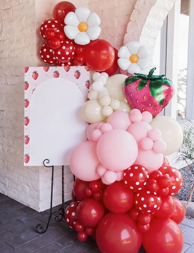 Strawberry Balloon Arch Garland Kit, Berry First Birthday Decor | 137 Pcs Pink - Image 6