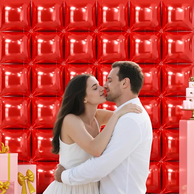 NISOCY 36PCS Metallic Red Square Foil Balloons Wall Backdrop | Double Sided Red - Image 8