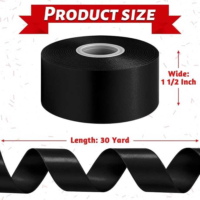30Yards 1 1/2In Black Satin Ribbon - Image 2