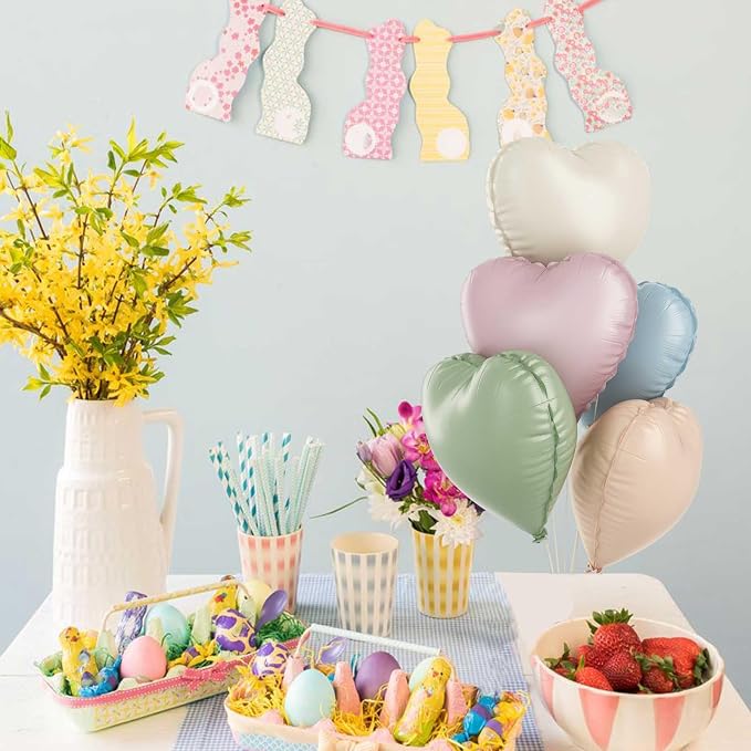 Pastel Colorful Heart Foil Balloons, 18Inch Heart Shaped Foil Balloon - Image 7