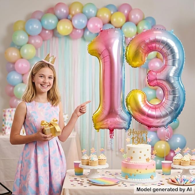 40 Inch Rainbow Foil Number 13 Balloon - Image 6