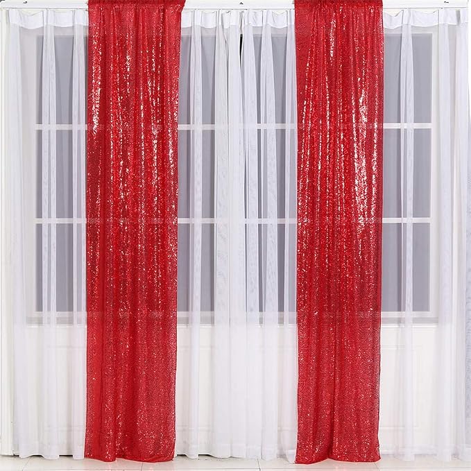 Eternal Beauty Red Sequin Backdrop Curtains, 2 Panels 3x7FT | 3mm Sparkle - Image 7
