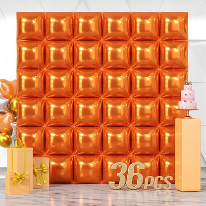 NISOCY 36PCS Metallic Orange Square Foil Balloons Wall Backdrop | Double Sided by NISOCY