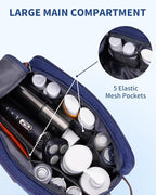 WANDF Toiletry Bag for Men Travel Toiletry Organizer Canvas and Leather Dopp Kit Water-Resistant Shaving Bag for Travel Accessories (Blue, Large)