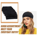Yeshan Black Wide Headbands for Women Turban Knotted Headband for Lady Boho Thick Head Wraps Hairbands Large African Sport Yoga Head bands,Pack of 6