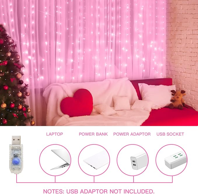 Curtain Lights for Bedroom, 200 Led 6.5ft x 6.5ft Hanging String Lights Outdoor - Image 2
