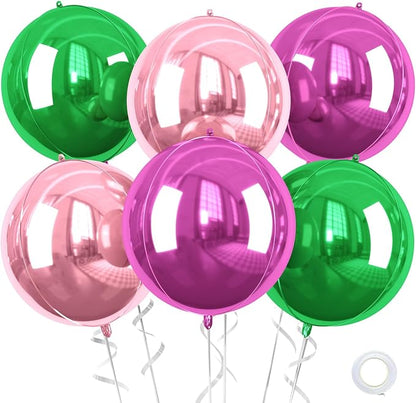 Green Pink Giant 4D Foil Balloons, 22 Inch Big Round Foil Balloon by Saxuxu