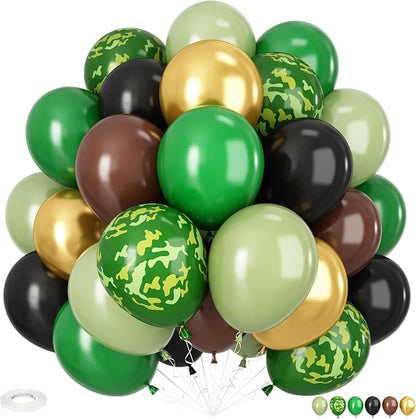 Green and Brown Balloons, 12 Inch Camo Balloons Brown, Sage Green and Metallic by Adorely
