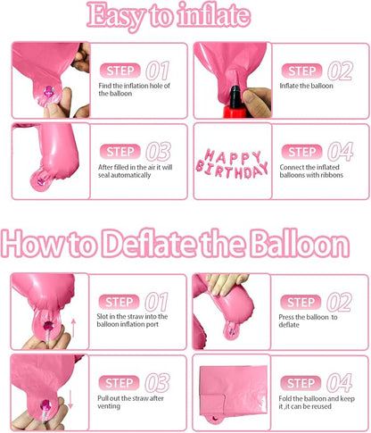 Happy Birthday Balloons Banner Pink Mylar Letter Sign | 16 Inch Reusable Foil - Image 6