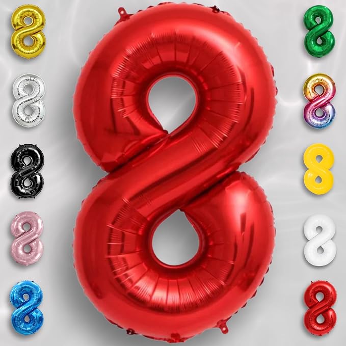 Red Number Balloon 8 Mylar Foil Balloons 16 inch - Image 2