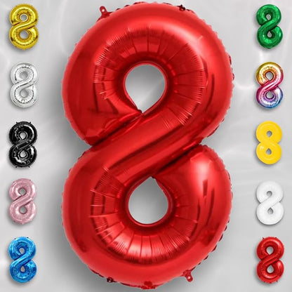 Red Number Balloon 8 Mylar Foil Balloons 16 inch - Image 2