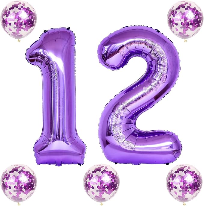 Purple Birthday Balloon Number 12, 40 Inch Big Foil Mylar Number 1 and 2 - Image 8