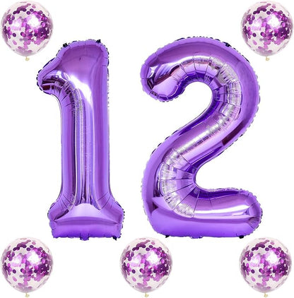 Purple Birthday Balloon Number 12, 40 Inch Big Foil Mylar Number 1 and 2 - Image 8