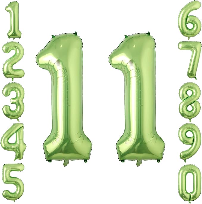 Light Green Number 11 Balloon 40 Inch, Glossy Foil Twin Digit Party Supplies | by Unknown