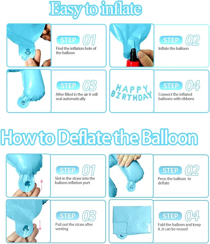 Happy Birthday Balloons Banner 16 Inch Mylar Sign | Blue Reusable Foil Letter - Image 6