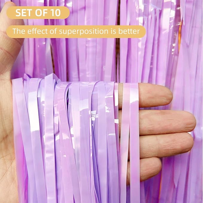 10 Pack Purple Foil Curtain Backdrop 3.2ft x 8.2ft Macaron Tinsel Foil Fringe - Image 2