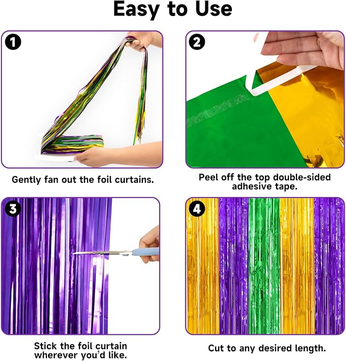 jijAcraft Purple Gold Green Tinsel Foil Fringe Curtain, 2 Pack 3.2x6.5 Feet - Image 3