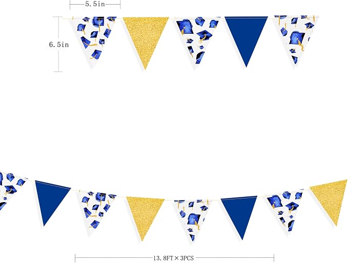 Navy Gold Graduation Decorations 2026 Blue Gold Grad Hat Cap Banner Triangle - Image 3