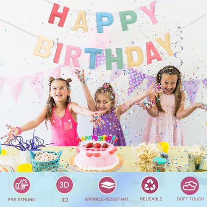 Felt Happy Birthday Banner, Pre-Strung 3D Birthday Rainbow Garland Banner | - Image 2
