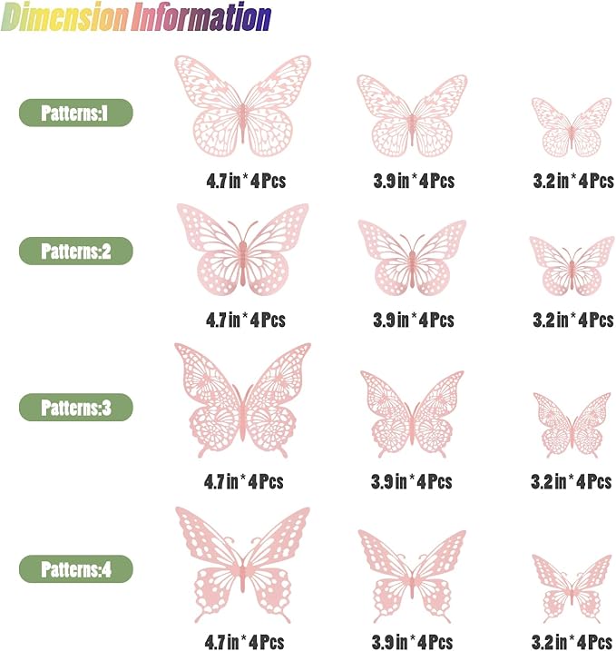SAOROPEB 3D Butterfly Wall Decor 48 Pcs Pink Butterfly Decorations | 4 Styles 3 - Image 5