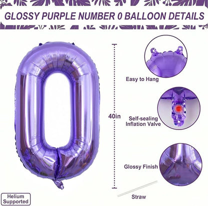 Purple Number 0 Balloon 40 Inch, Large Lavender Mylar Foil Number 0 - Image 4