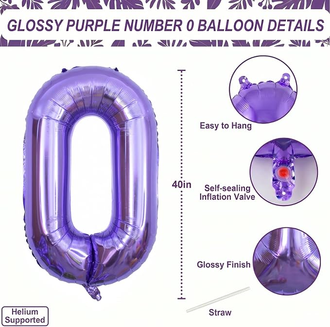 Purple Number 10 Balloon 40 Inch, Giant Mylar Foil Number 1 and 0 Balloons - Image 4