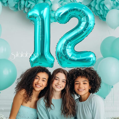 40 Inch Big Teal Blue Number 12 Foil 0-9 Mylar Helium Balloons | Large Digital - Image 6
