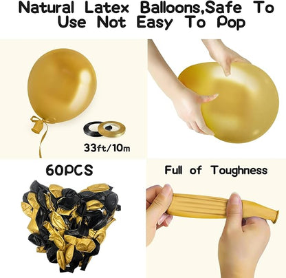 EMART Black and Gold Balloons 12 Inch 60pcs, Latex Balloons - Image 3