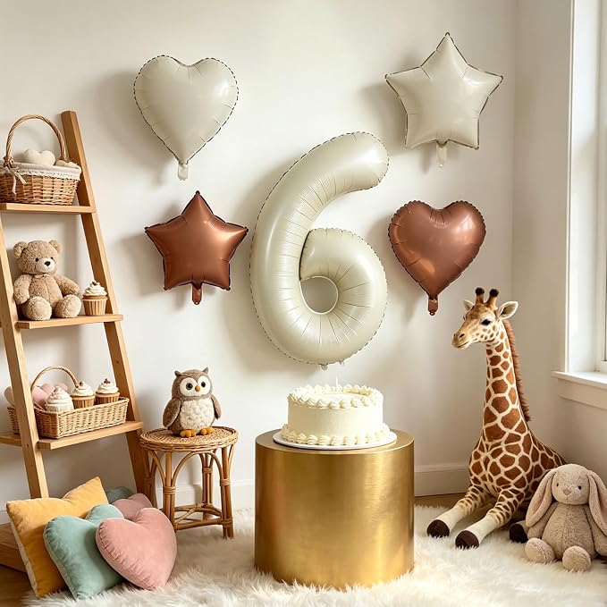 TONIFUL 6th Birthday Balloons 40 Inch Cream white Large Number 6 Foil Balloon - Image 3