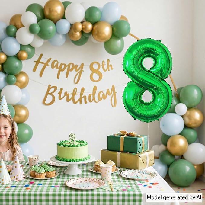 Green Number 8 Balloon 40 Inch, Lustrous Foil - Image 3